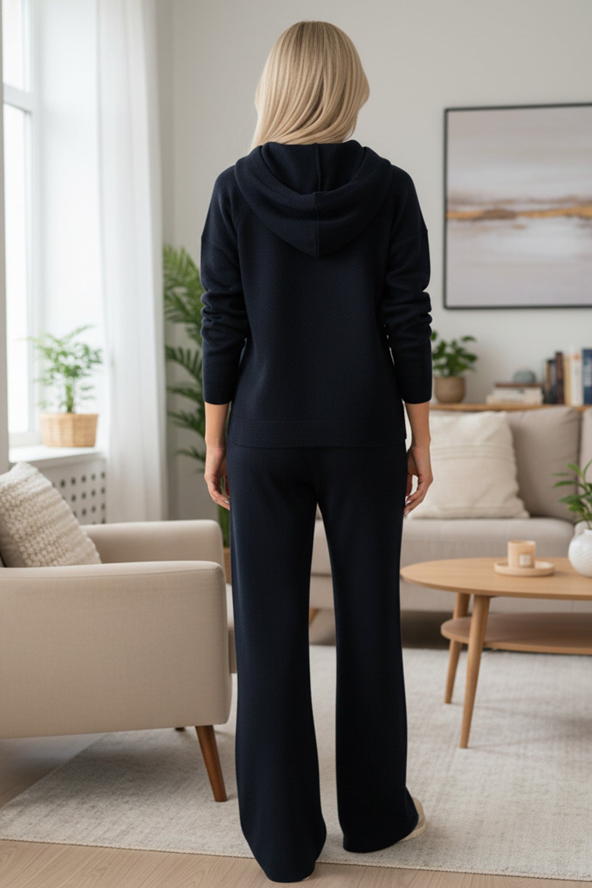 Solid Color Hooded Sweatshirt Wide-leg Outfit Set