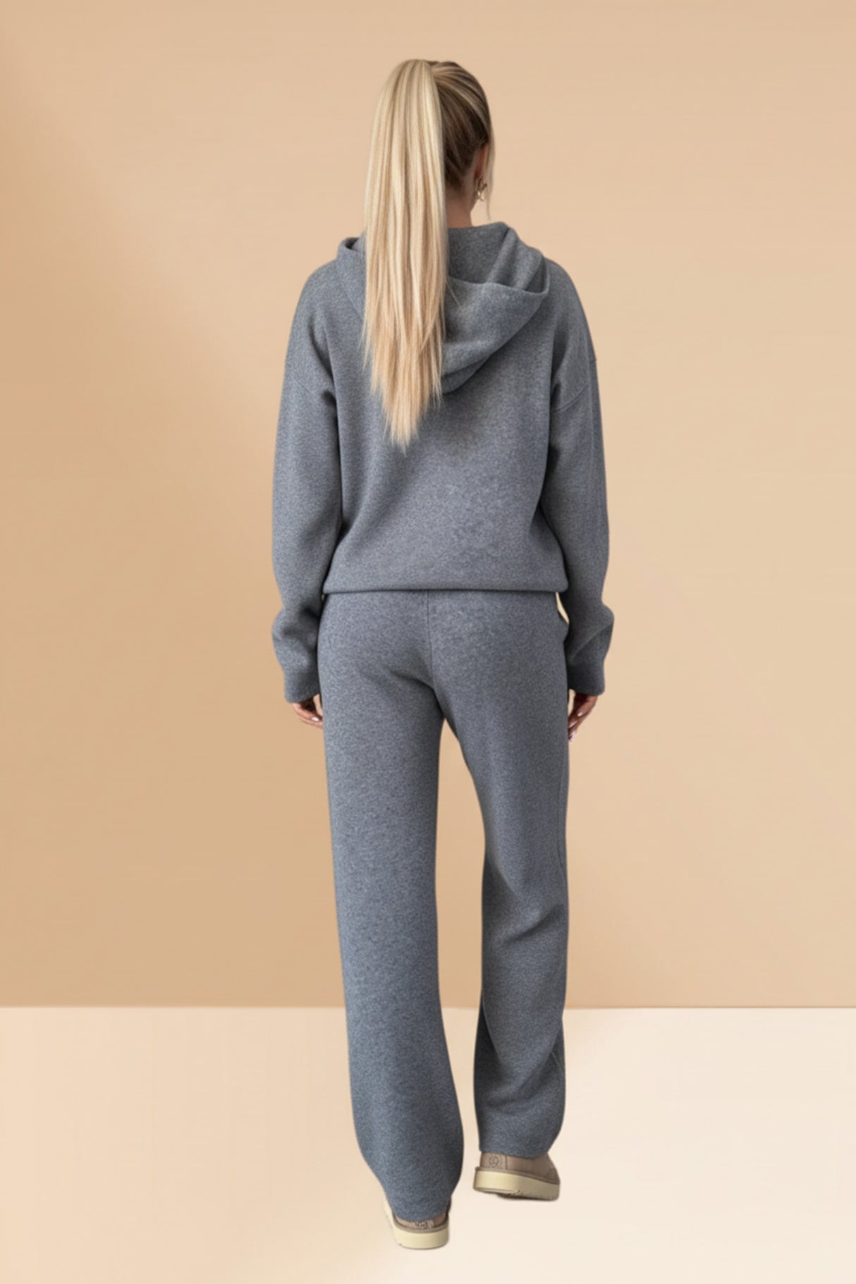 Solid Color Hooded Sweatshirt Wide-leg Outfit Set