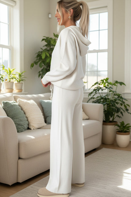 Solid Color Hooded Sweatshirt Wide-leg Outfit Set