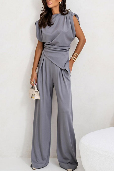 Arolora Solid Color Irregular Vest Pants Set