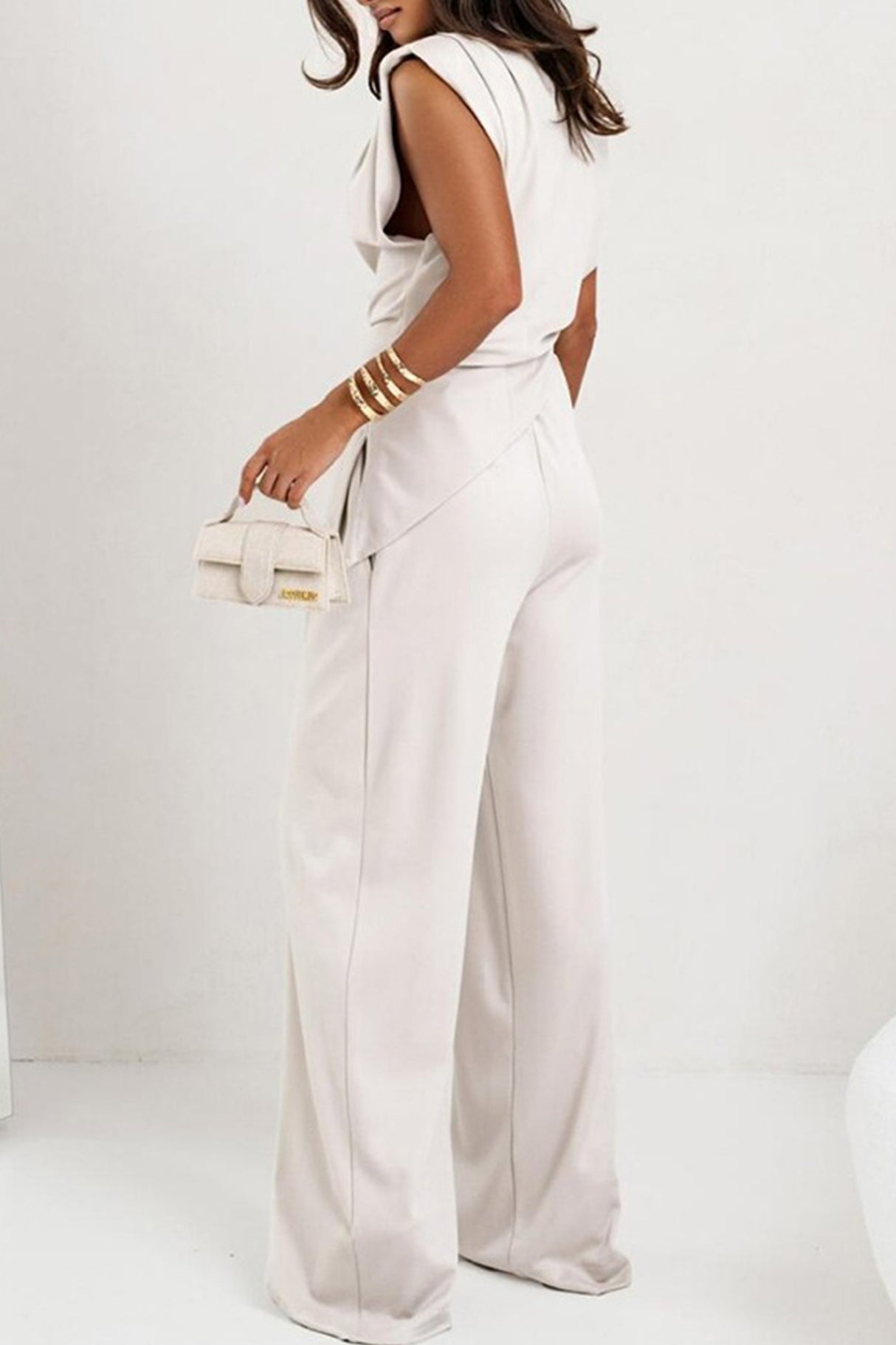 Arolora Solid Color Irregular Vest Pants Set