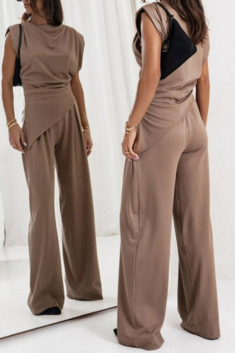 Arolora Solid Color Irregular Vest Pants Set