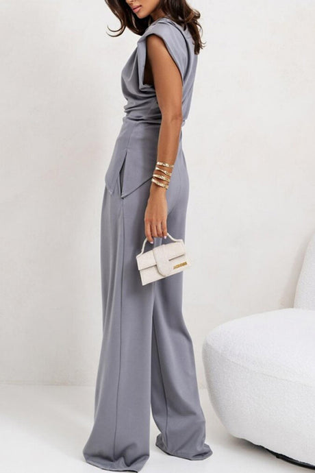 Arolora Solid Color Irregular Vest Pants Set