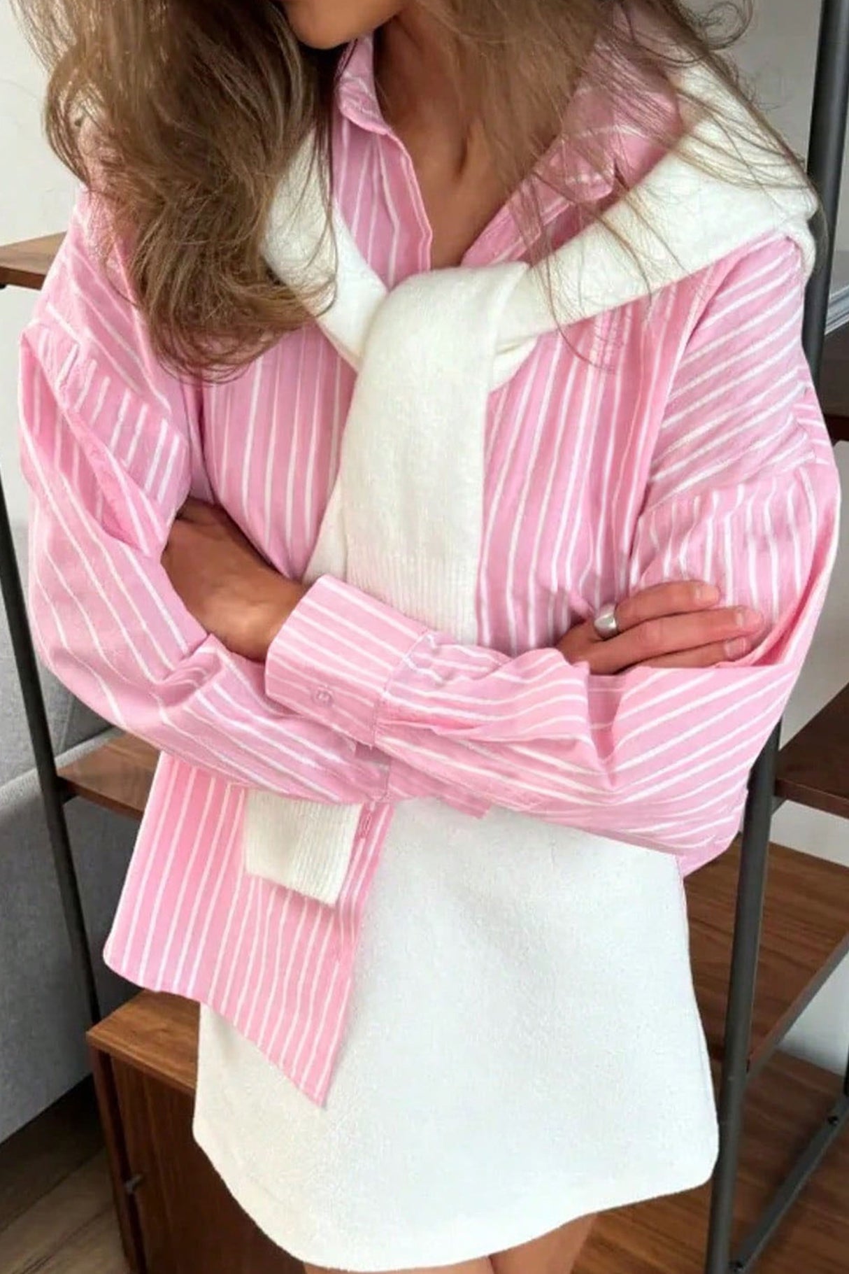 Solid Color Long Sleeve Striped Shirts