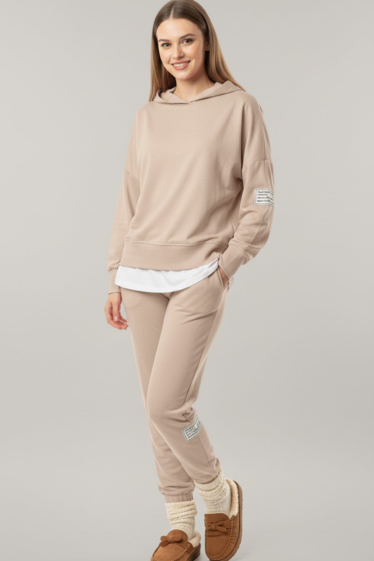 Solid Color Patchwork Hoodie Pants Outfit Sets