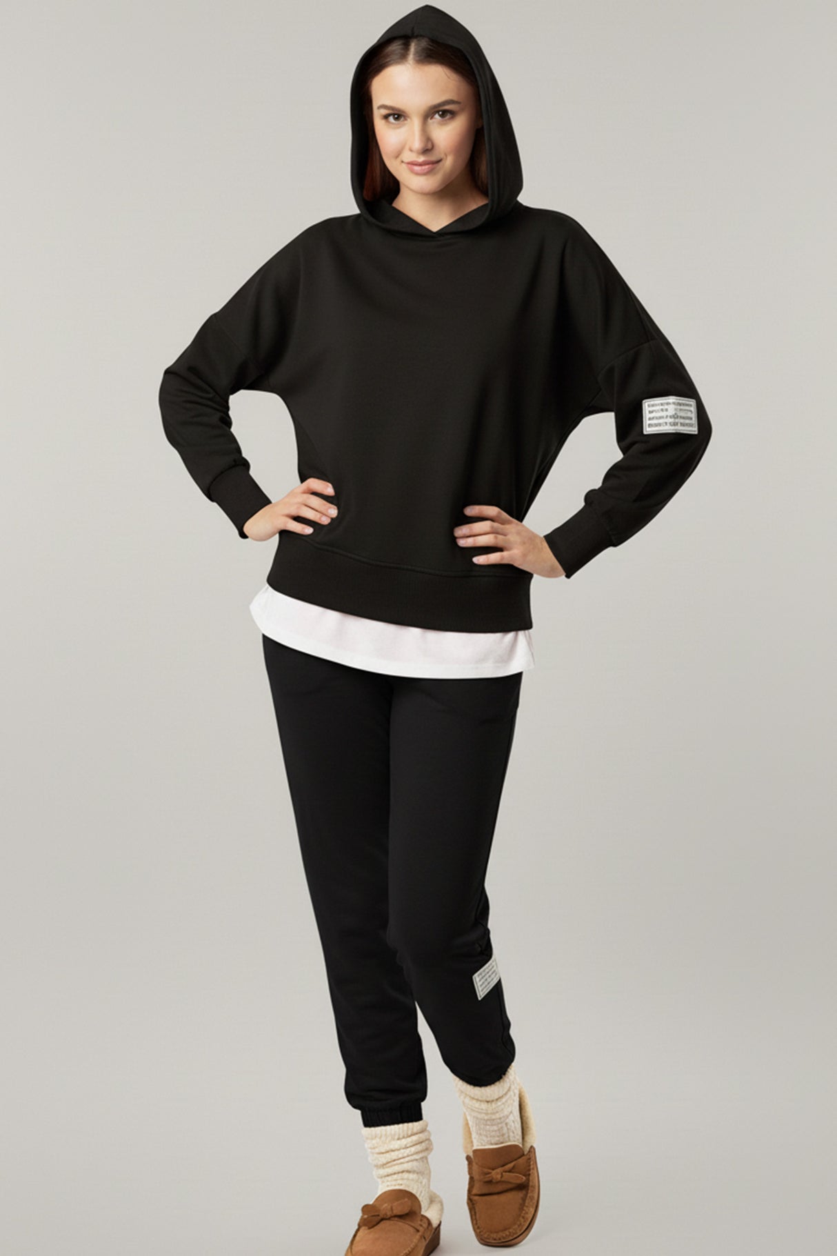 Solid Color Patchwork Hoodie Pants Outfit Sets