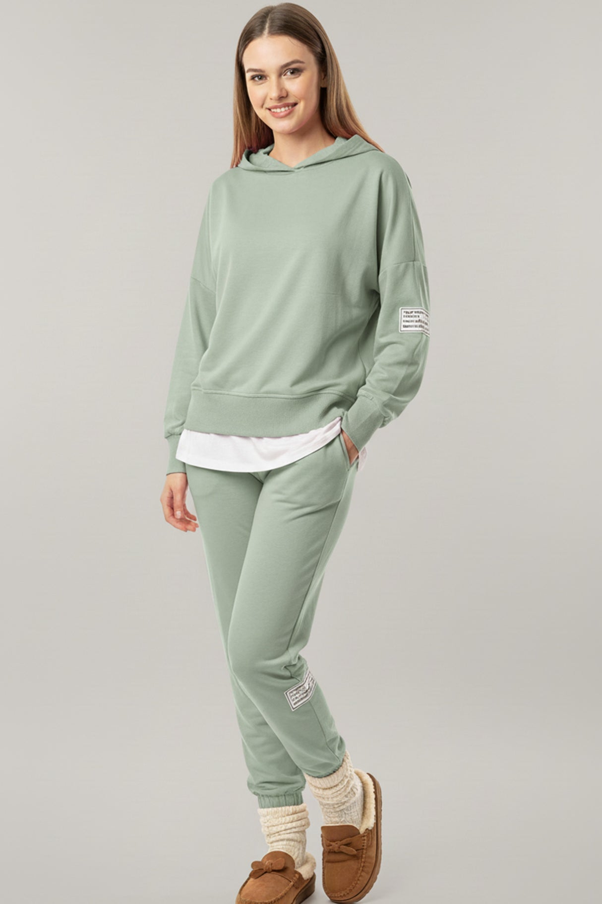 Solid Color Patchwork Hoodie Pants Outfit Sets