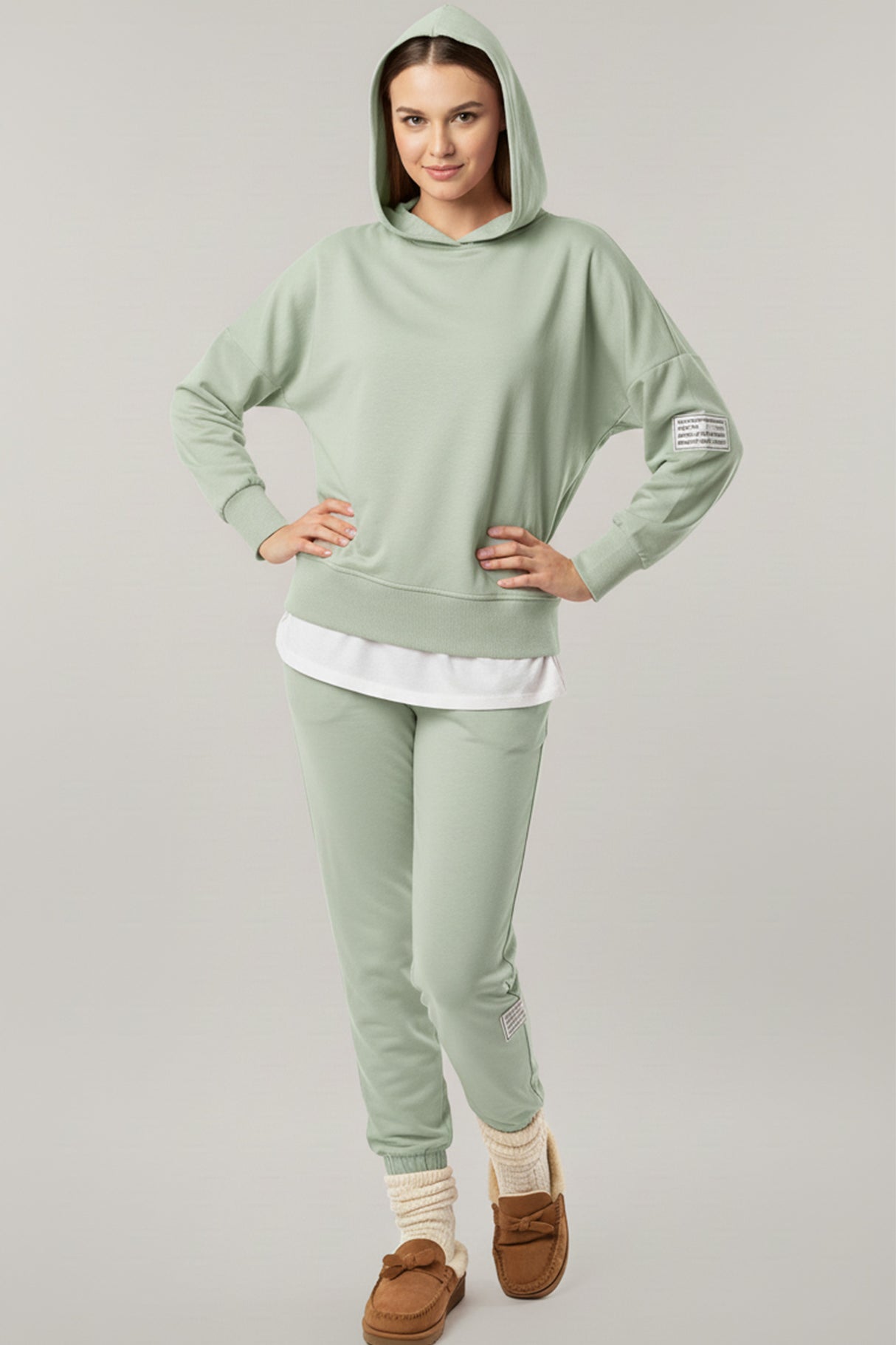 Solid Color Patchwork Hoodie Pants Outfit Sets
