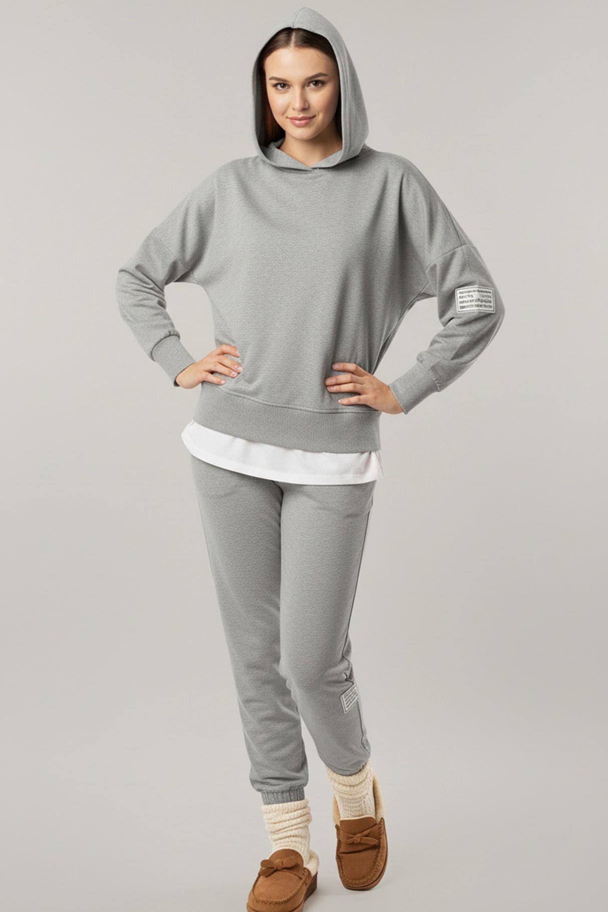 Solid Color Patchwork Hoodie Pants Outfit Sets