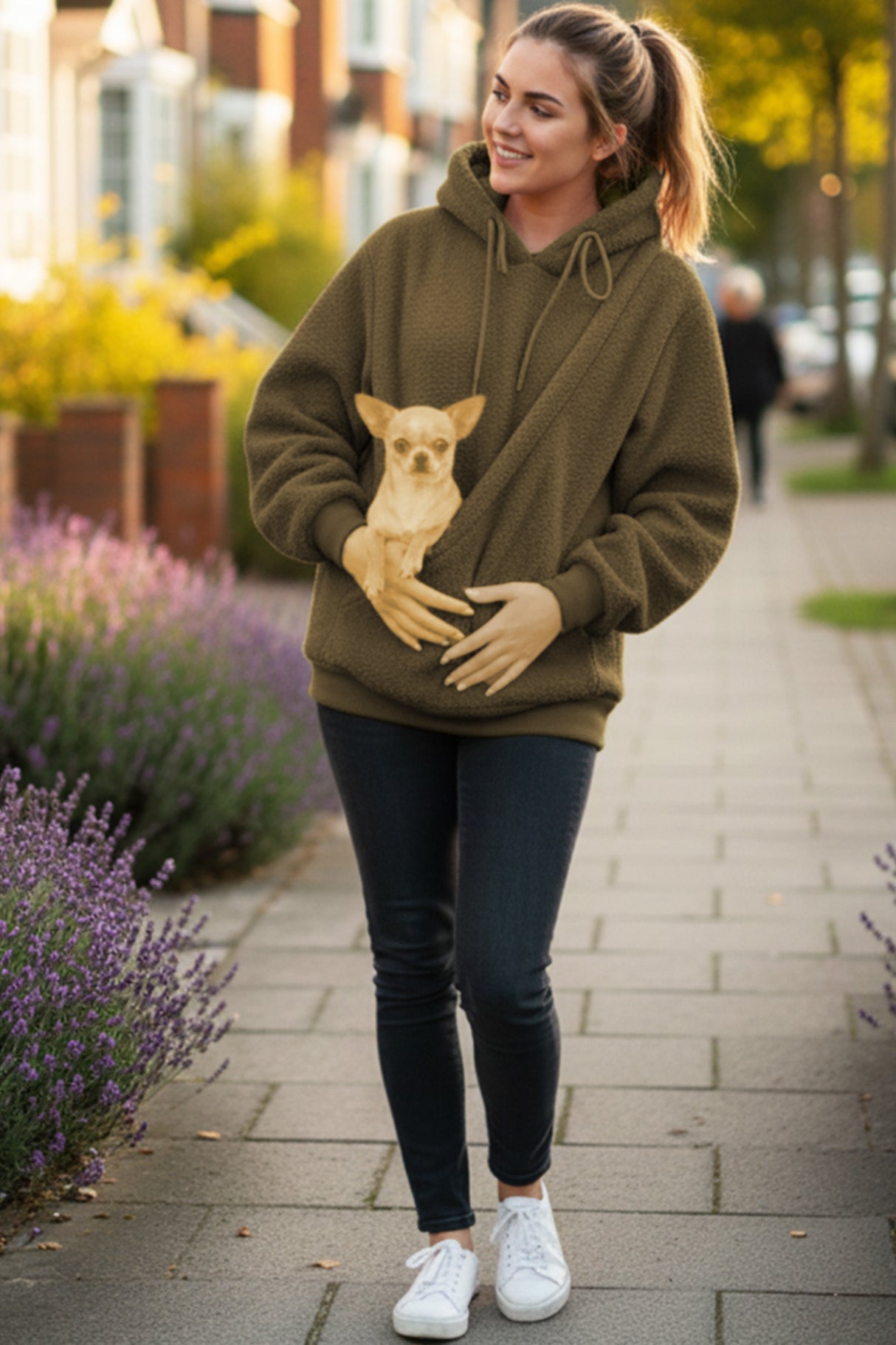 Solid Color Pet Pouch Oversized Plush Hoodie