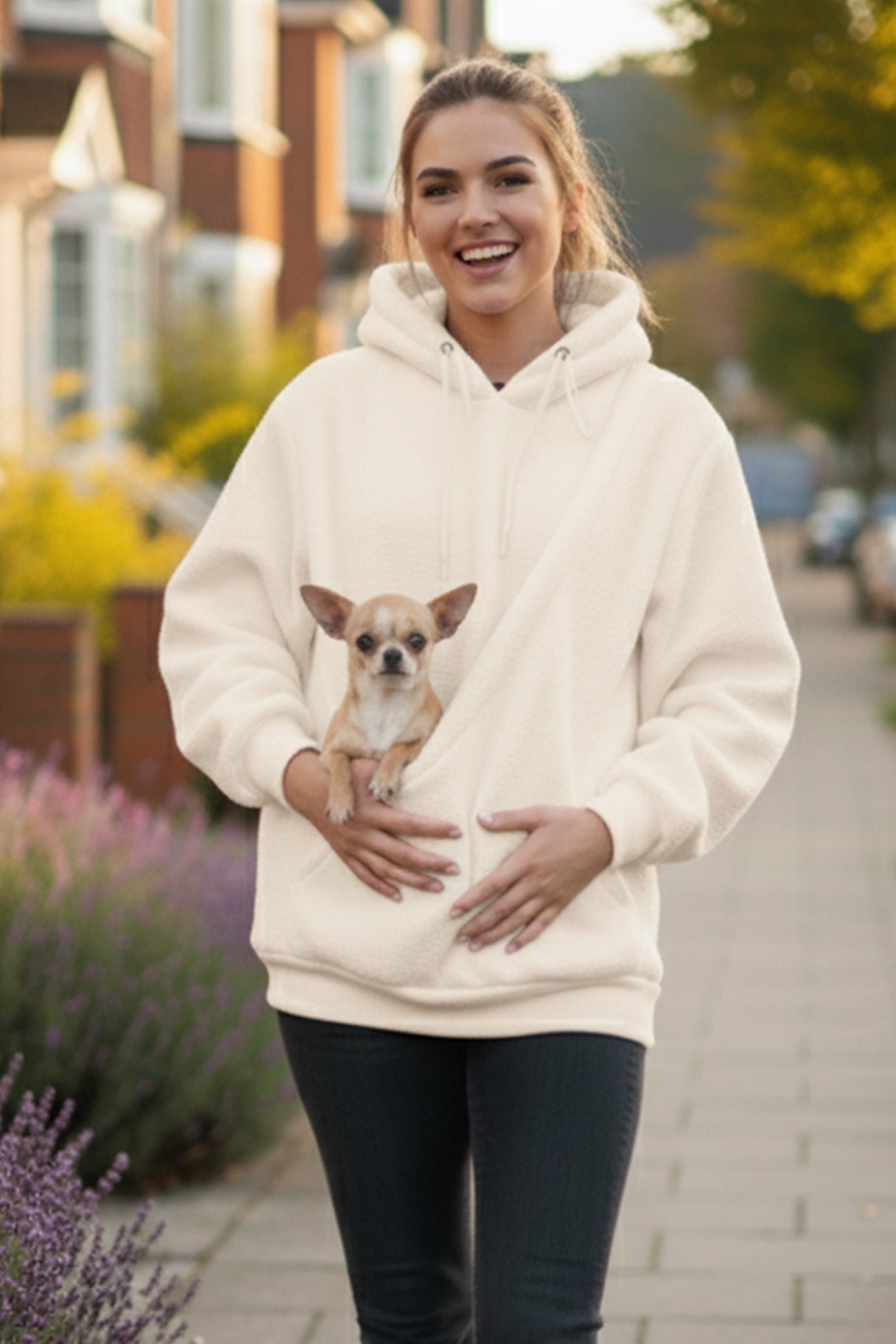 Solid Color Pet Pouch Oversized Plush Hoodie
