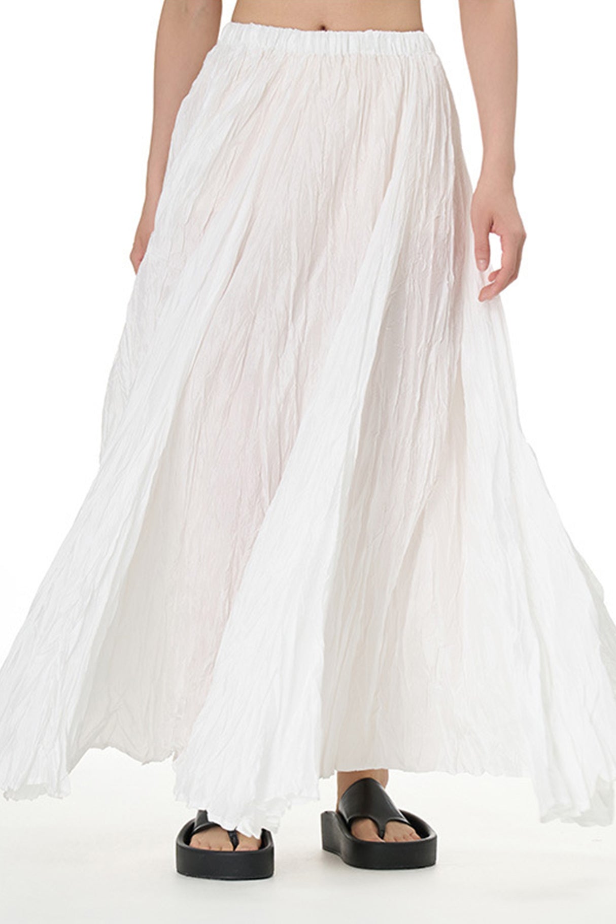 Solid Color Pleated Midi Skirt