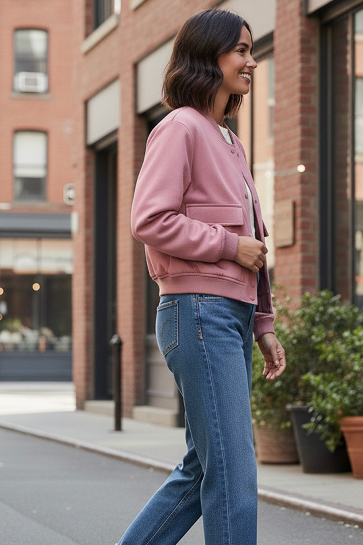 Solid Color Pocket Stand Collar Jacket