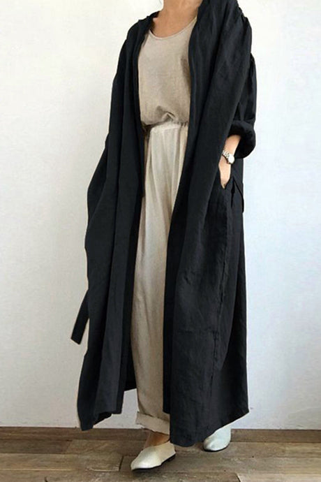 Arolora solid-color-pocketed-long-trench-coat