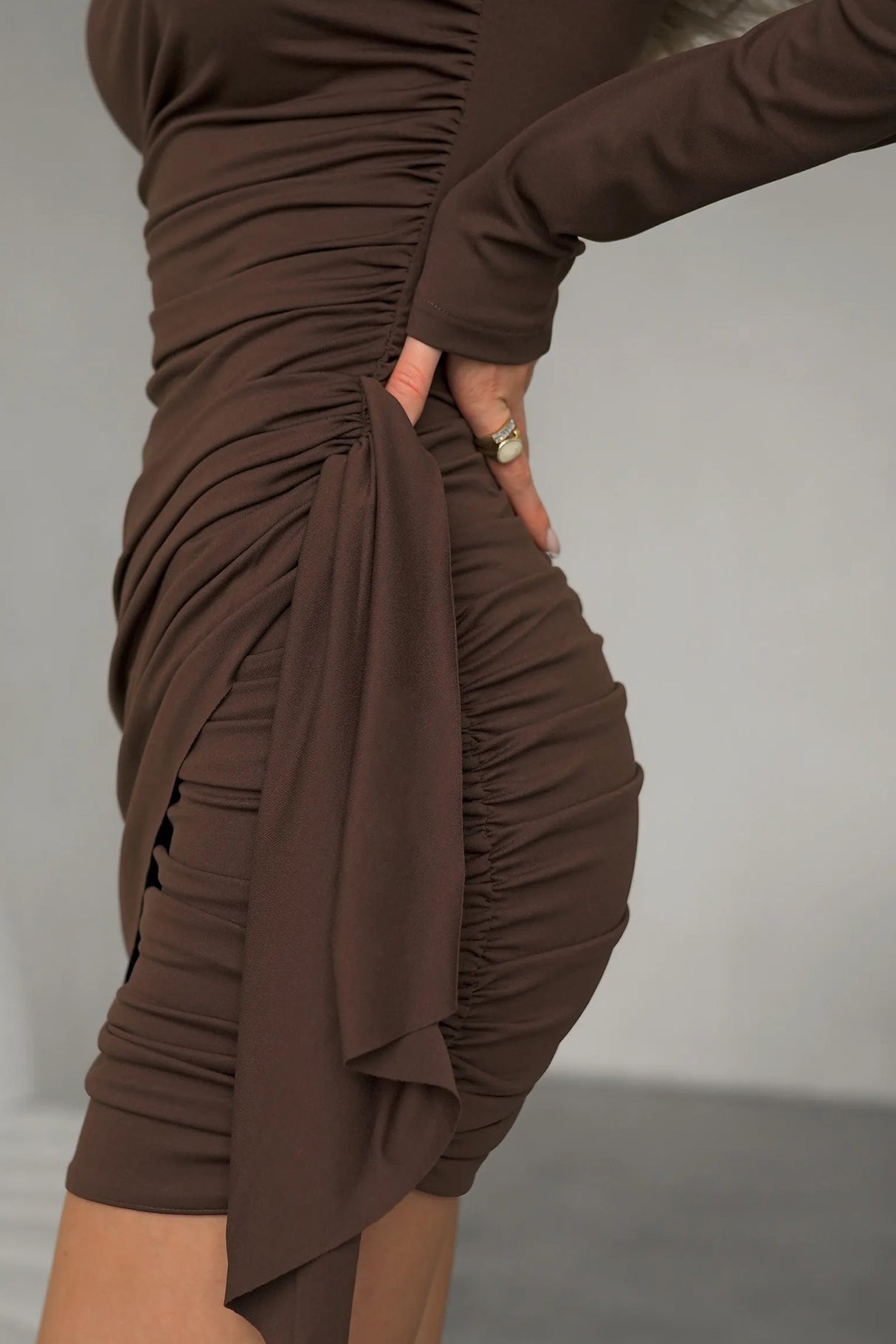 Solid Color Ruched Bodycon Mini Dress