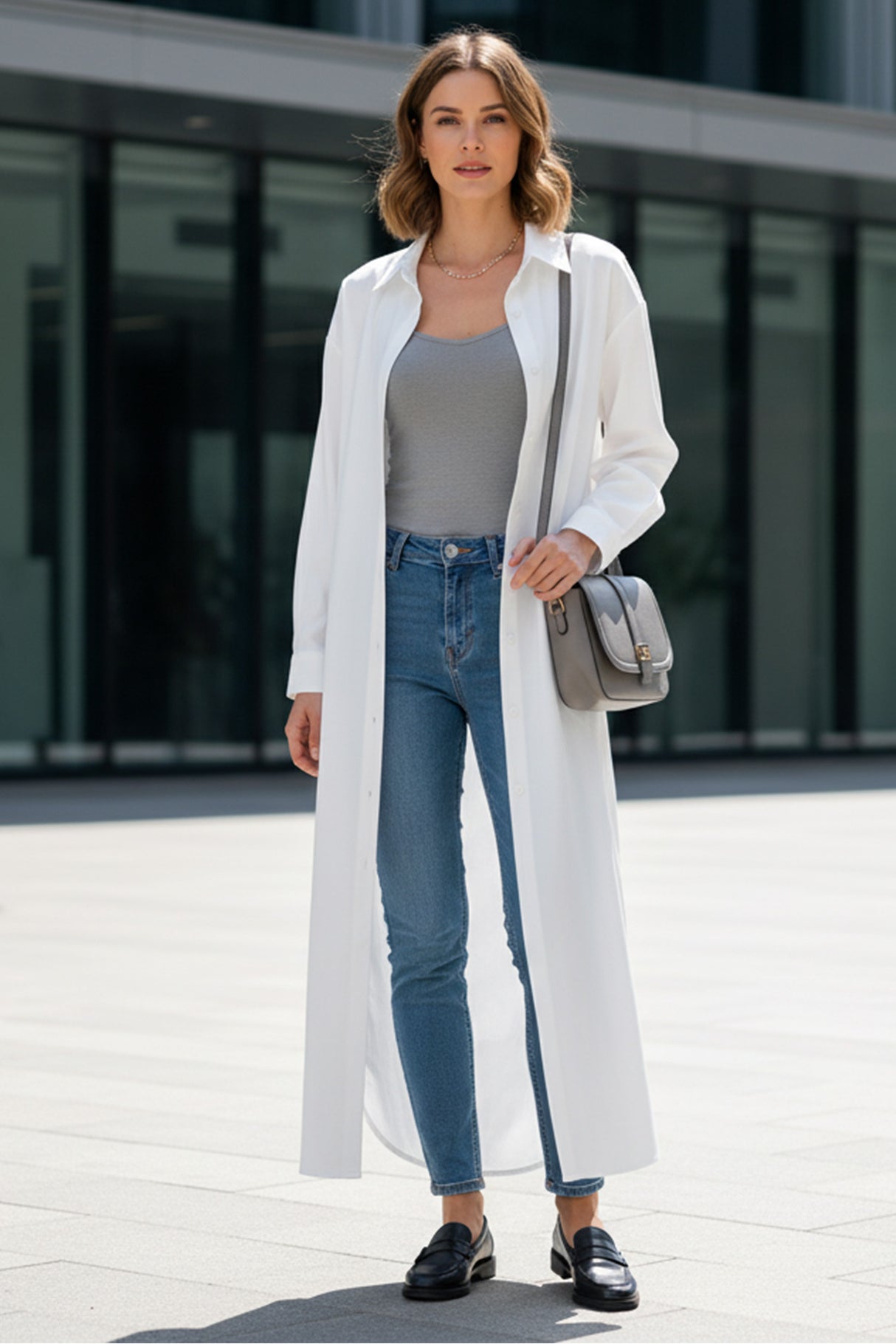 Solid Color Single-breasted Long Blouse