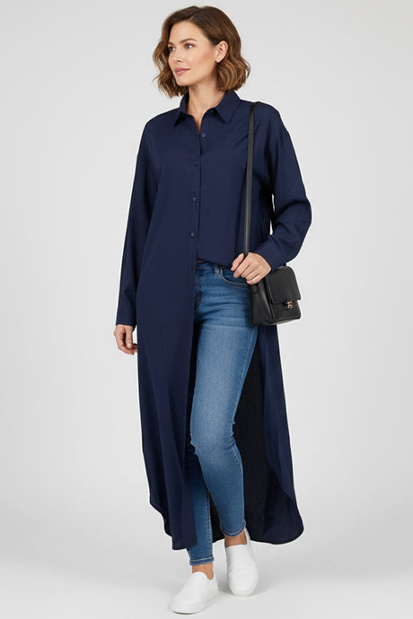 Solid Color Single-breasted Long Blouse