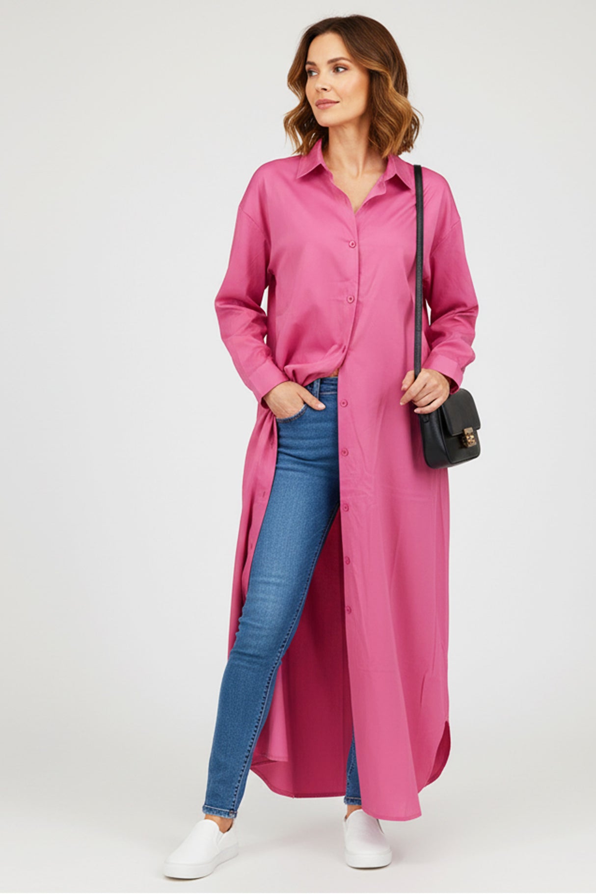 Solid Color Single-breasted Long Blouse