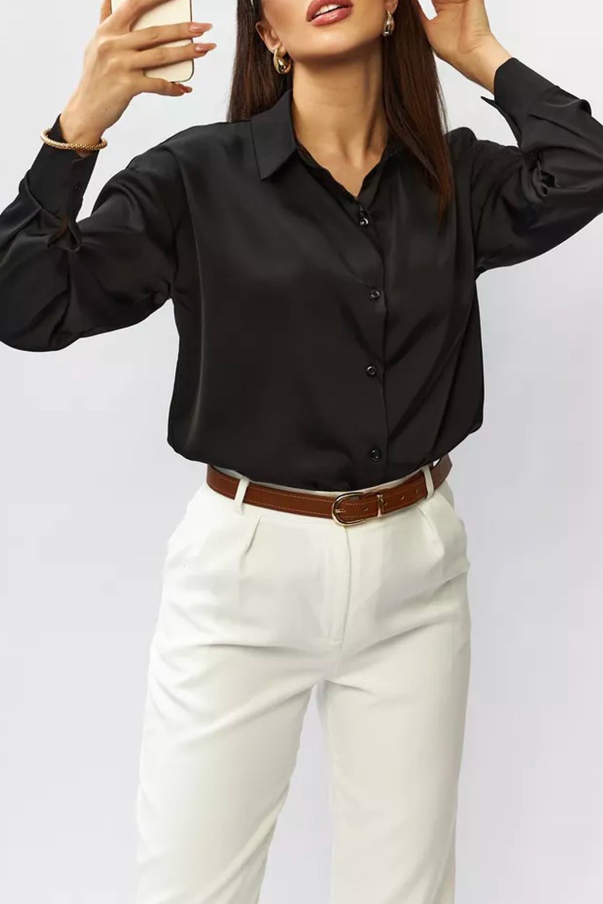 Arolora Solid Color Slim Fit Blouse