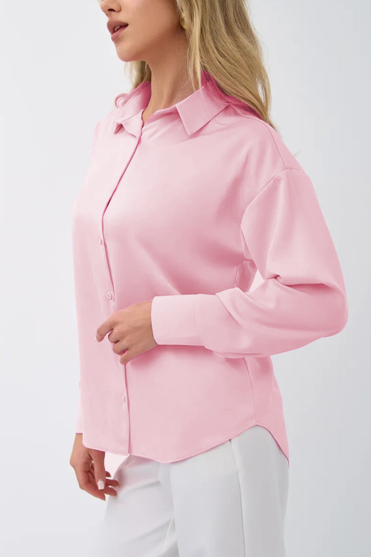 Arolora Solid Color Slim Fit Blouse