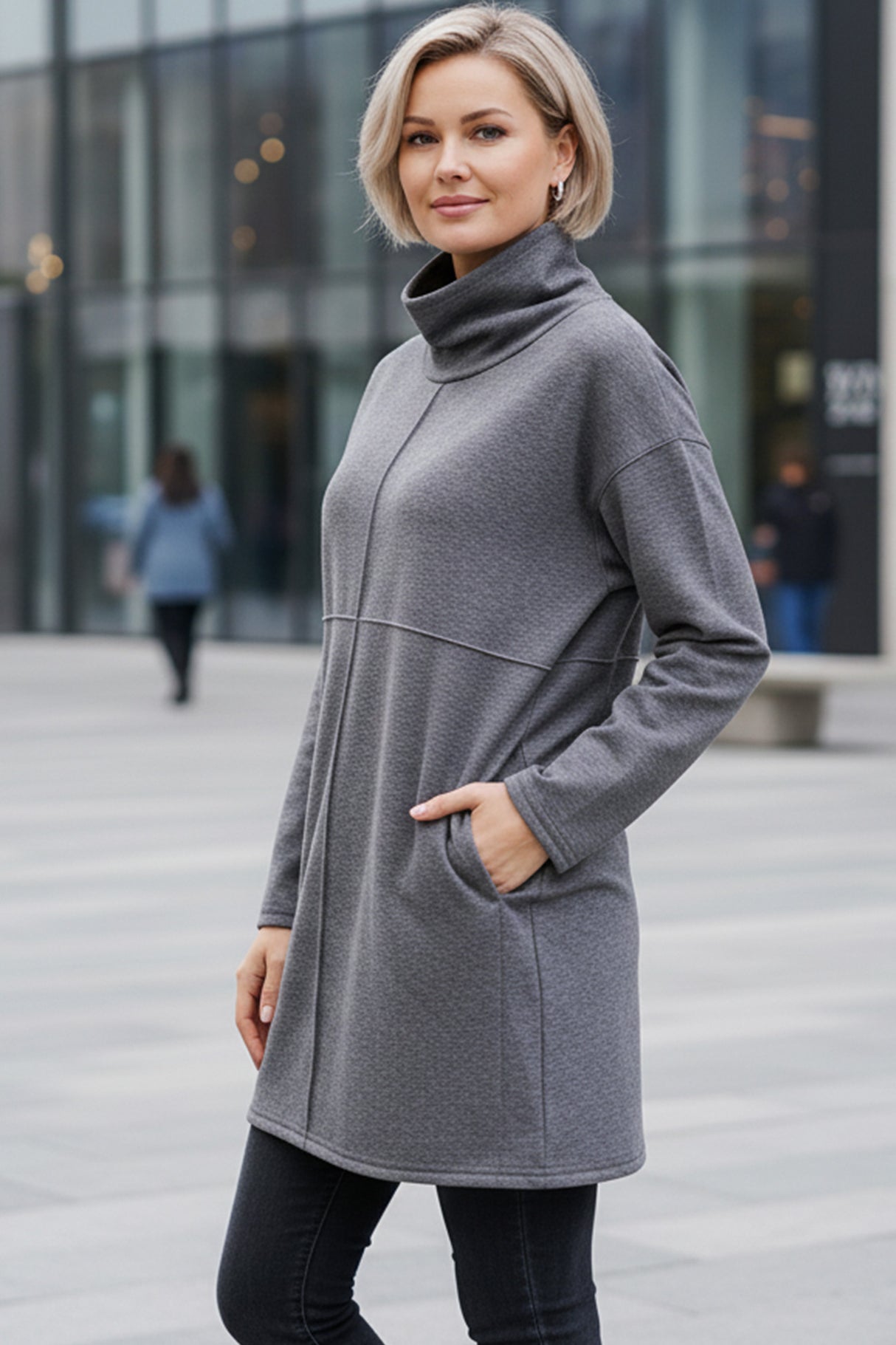 Solid Color Turtleneck Pocket Pullover Sweatshirt