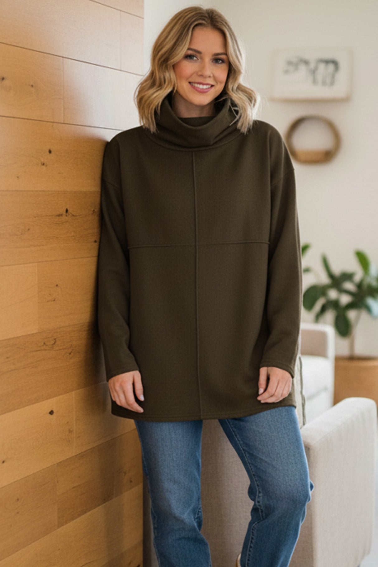 Solid Color Turtleneck Pocket Pullover Sweatshirt