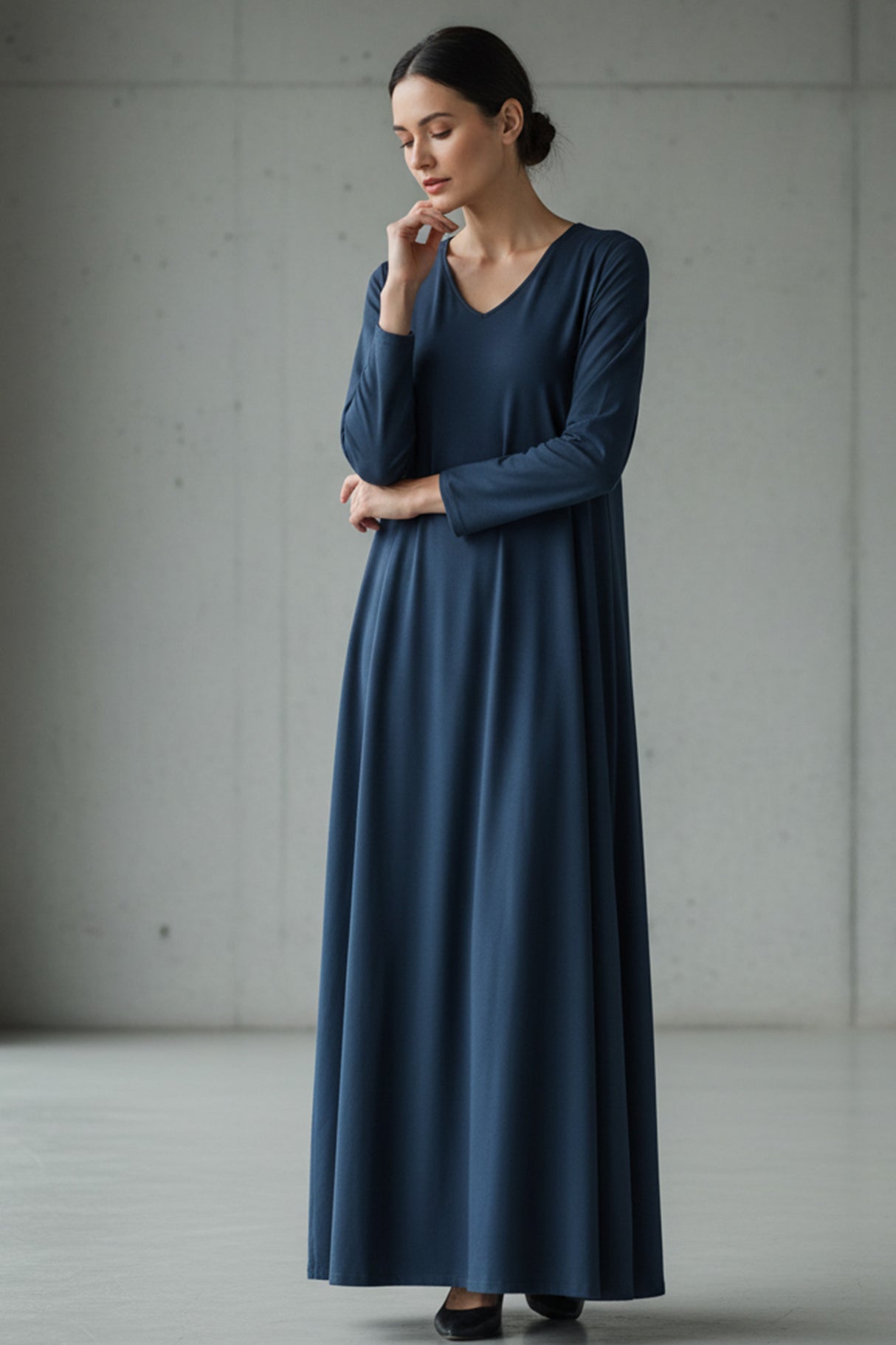 Solid Color V Neck Sweatshirt Dress