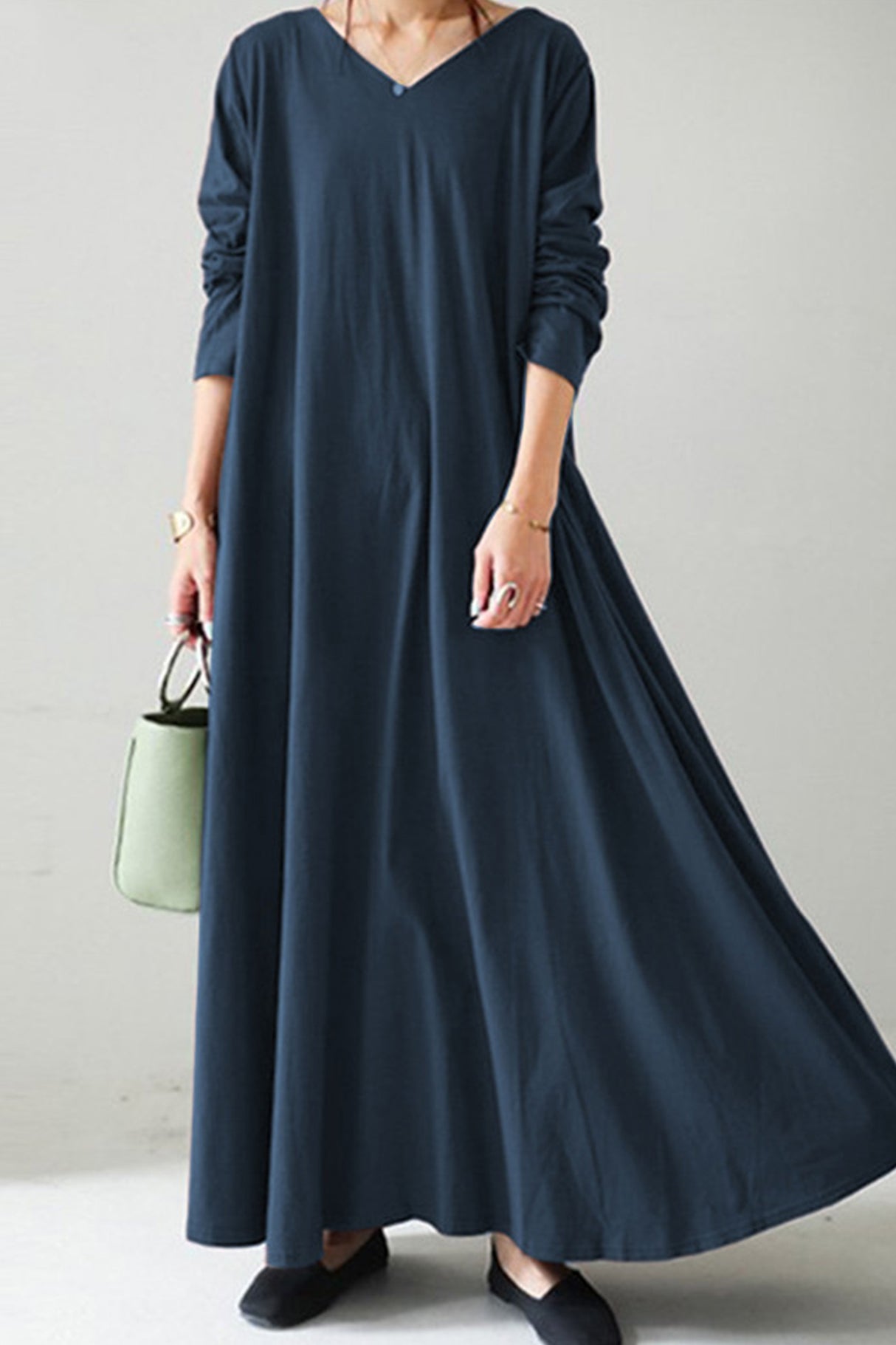 Solid Color V Neck Sweatshirt Dress