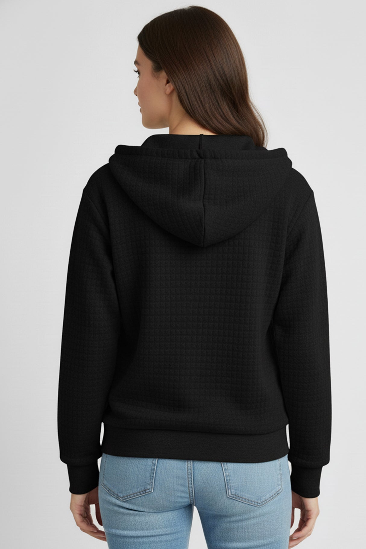 Solid Color Waffle Zip-up Hoodie