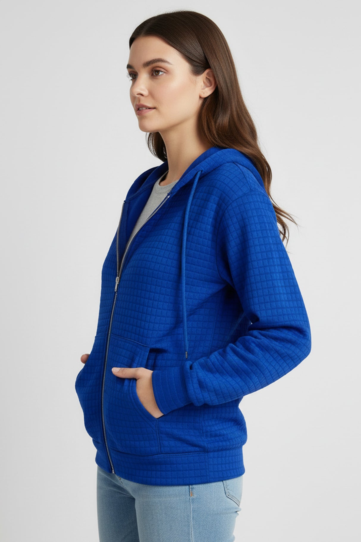 Solid Color Waffle Zip-up Hoodie