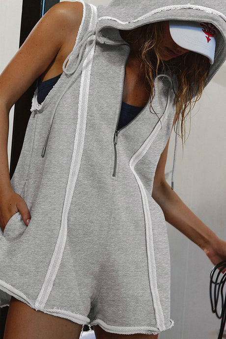 Arolora Solid Color Zip-up Hooded Rompers