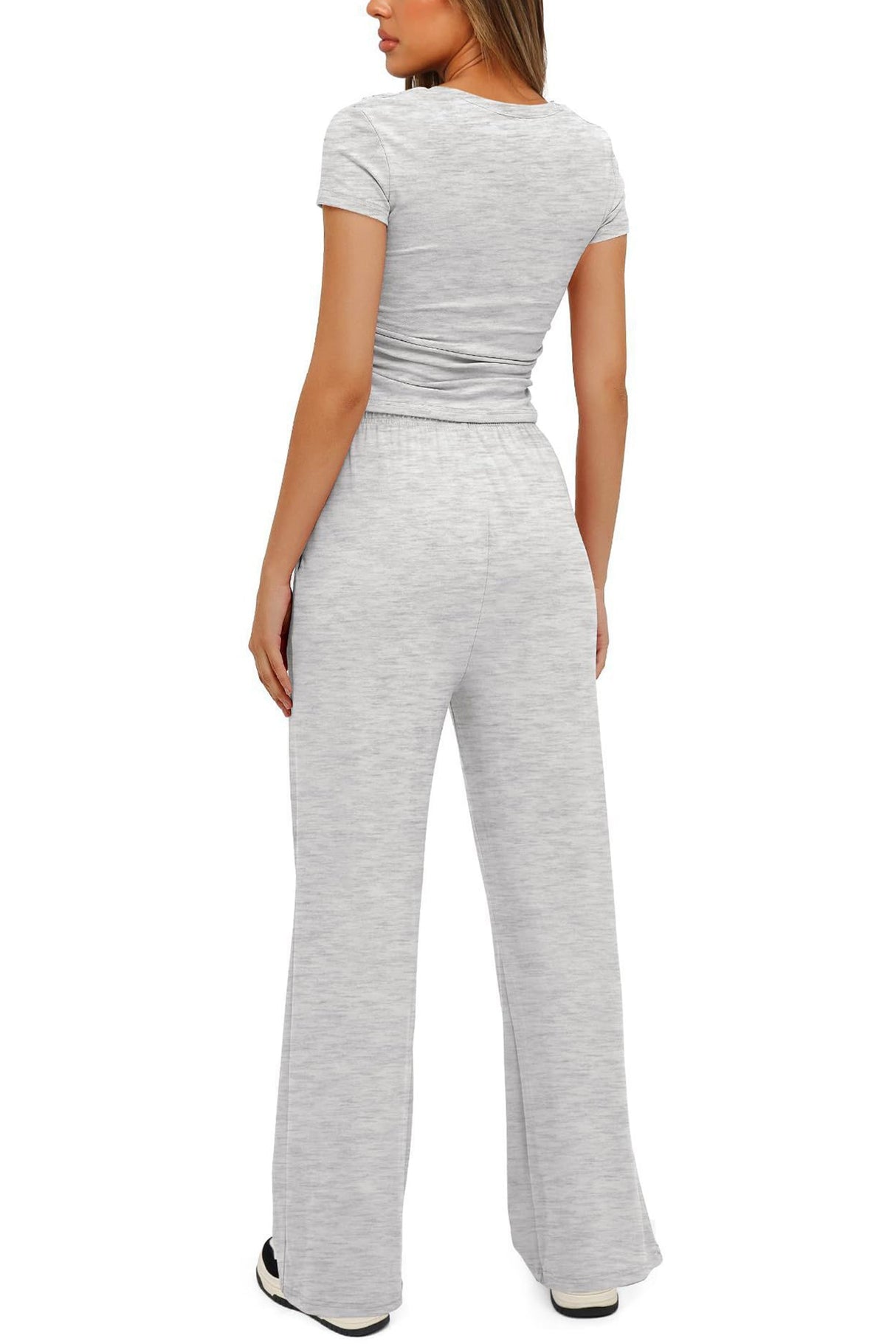 Arolora solid-crew-neck-cotton-t-shirt-pants-suits