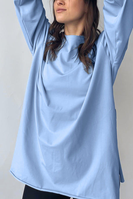 Arolora solid-crew-neck-slit-cotton-sweatshirt