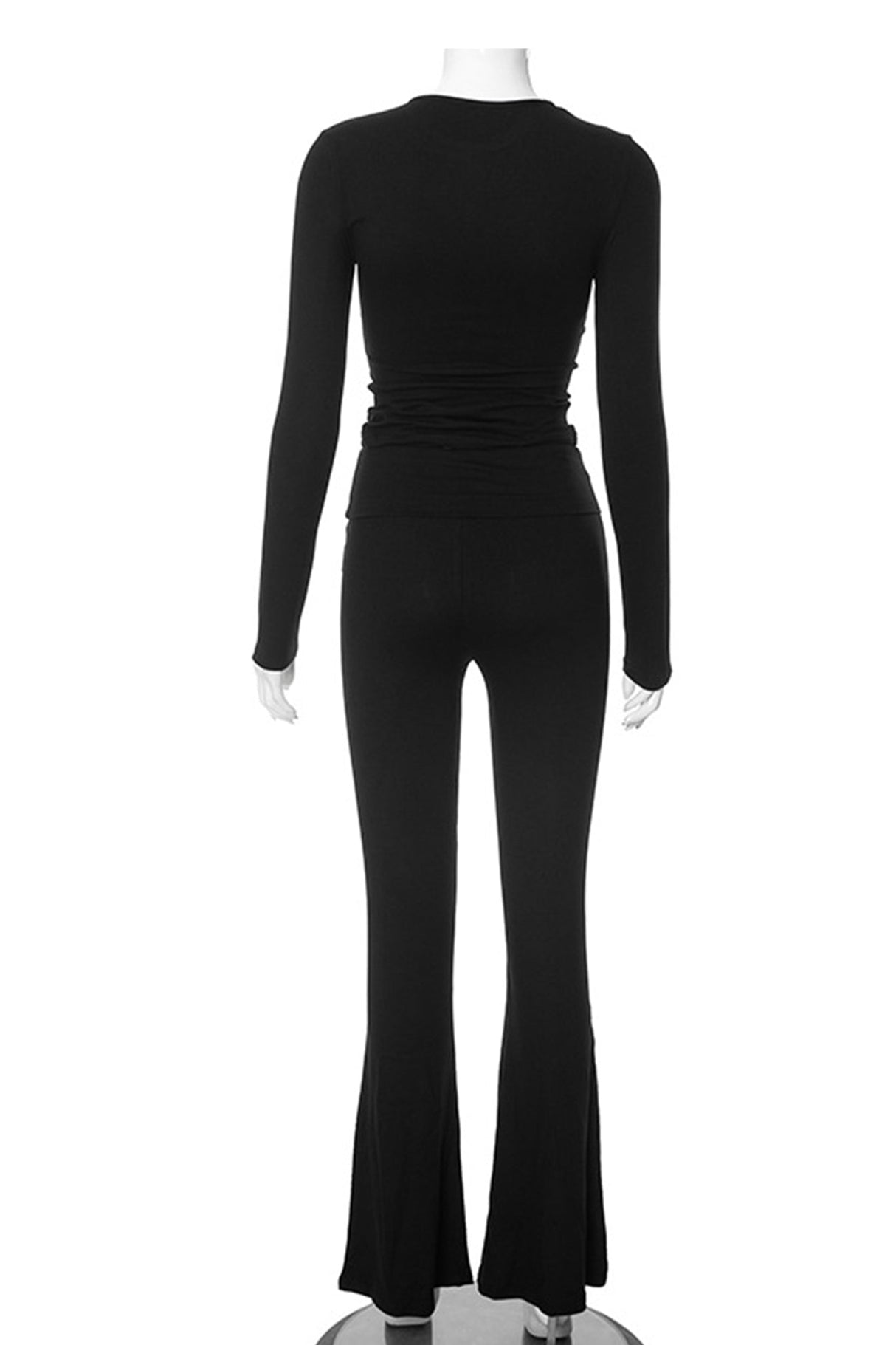 Arolora solid-crop-top-flares-long-pants-set