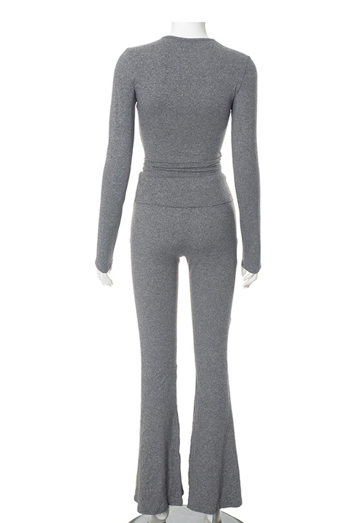 Arolora solid-crop-top-flares-long-pants-set