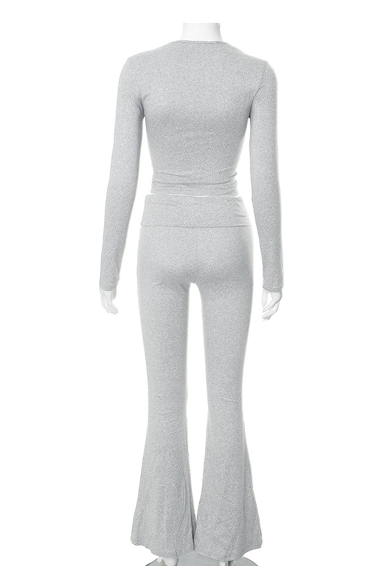 Arolora solid-crop-top-flares-long-pants-set