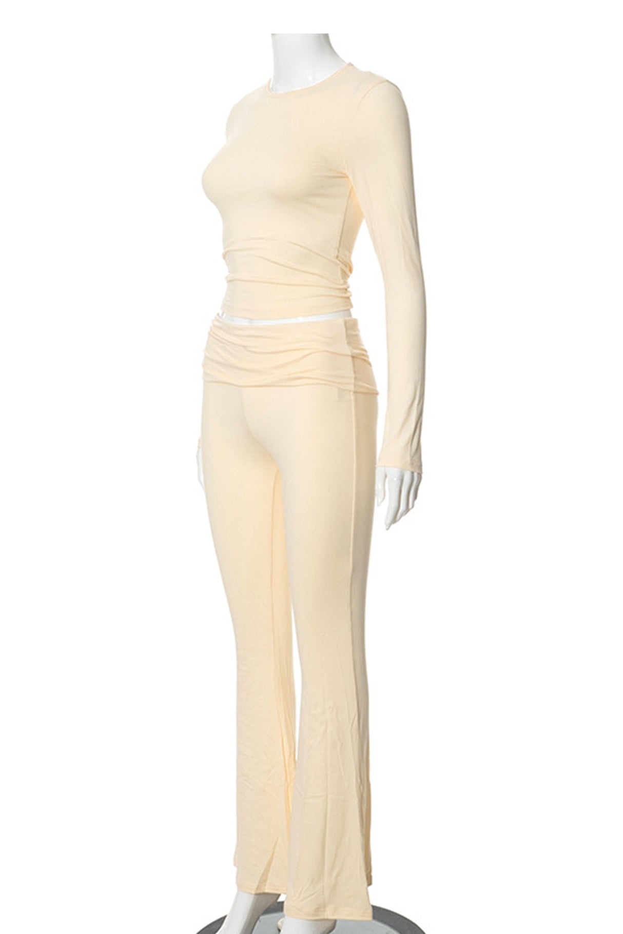 Arolora solid-crop-top-flares-long-pants-set