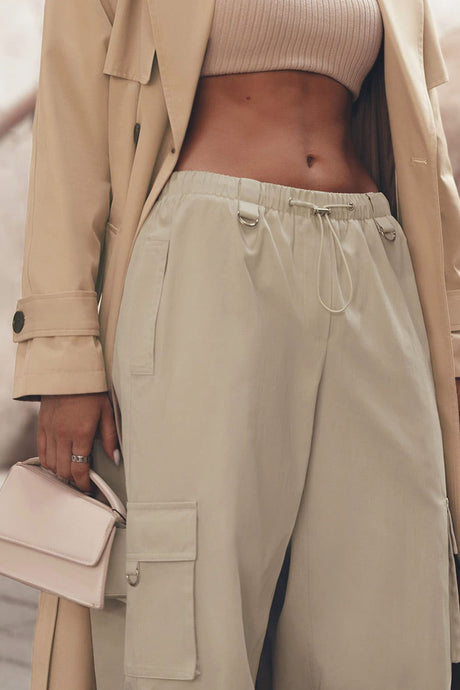 Solid Drawstring Large Pocket Cargo Pants