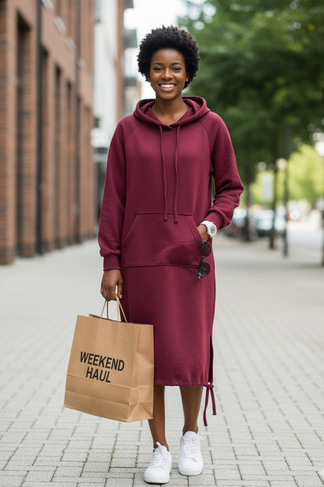 Solid Drawstring Pocket Long Hoodie