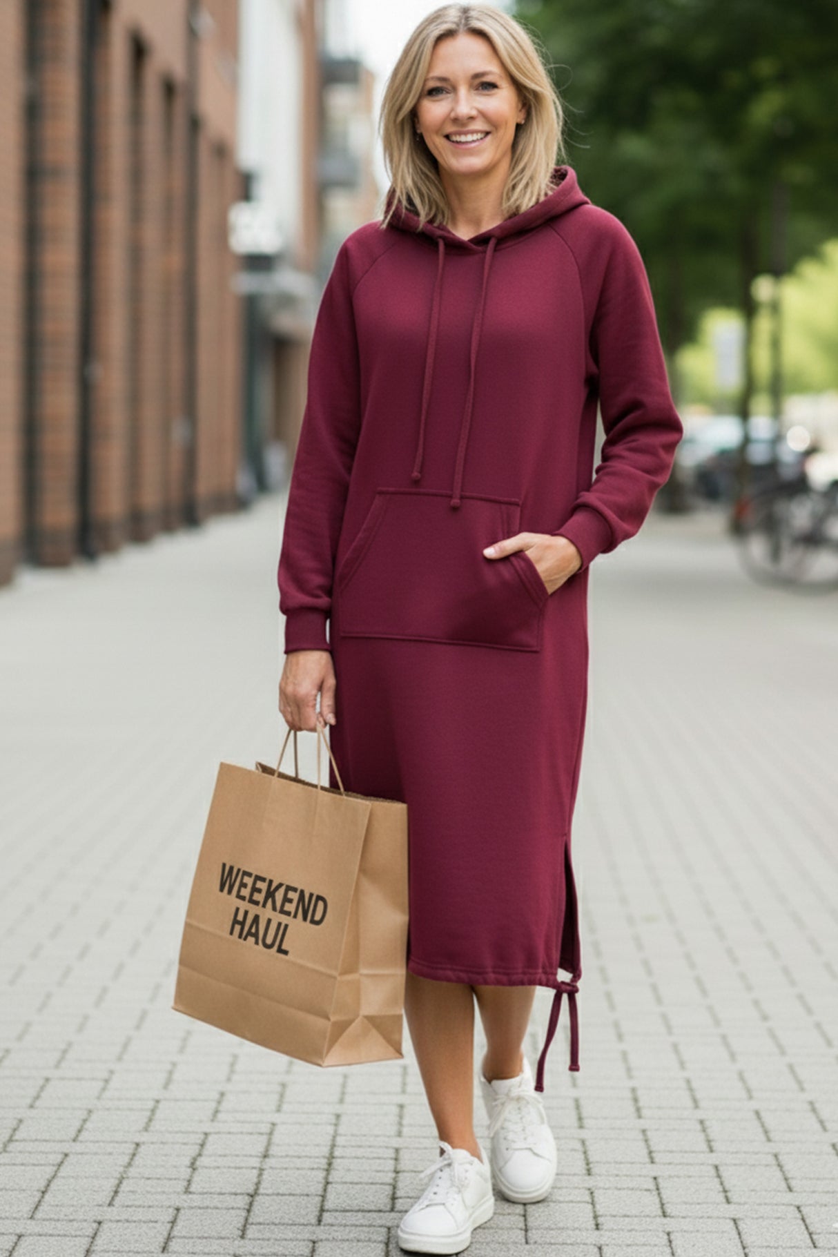 Solid Drawstring Pocket Long Hoodie