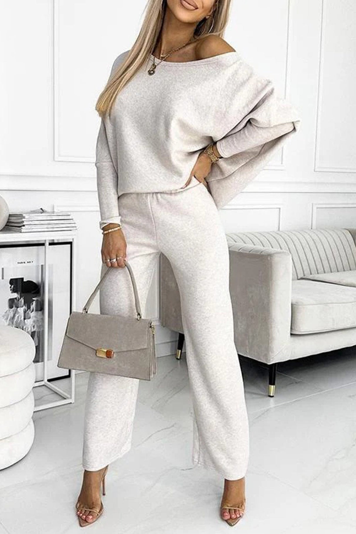 Arolora solid-drop-shoulder-pullover-pants-set