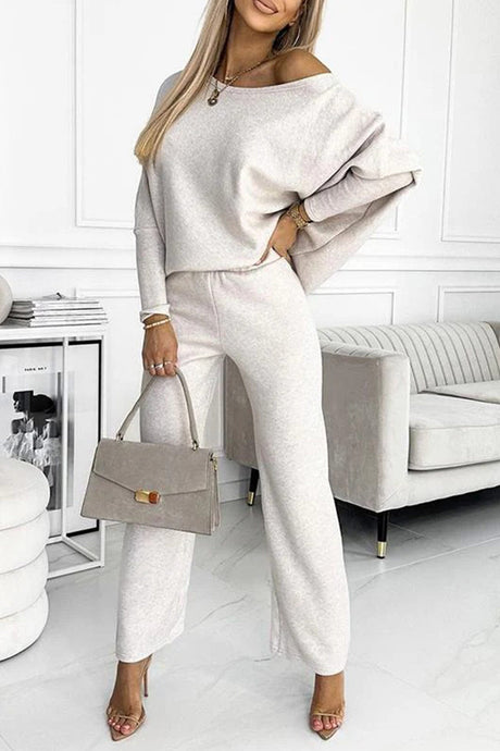 Arolora solid-drop-shoulder-pullover-pants-set