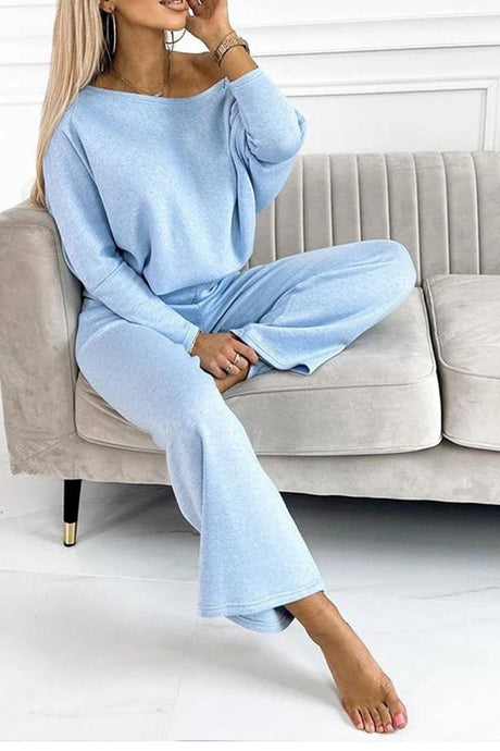 Arolora solid-drop-shoulder-pullover-pants-set