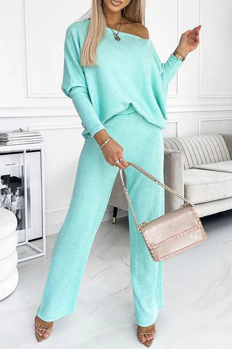 Arolora solid-drop-shoulder-pullover-pants-set