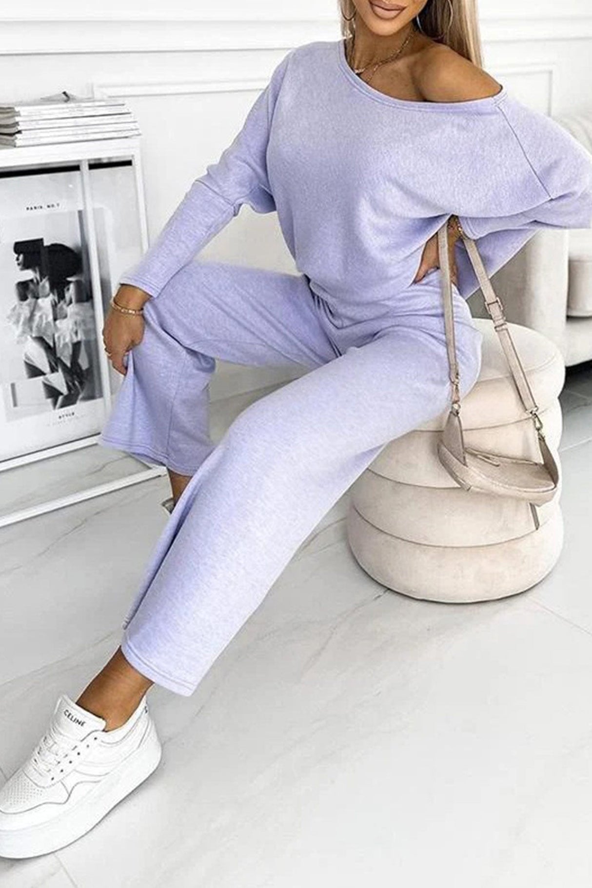 Arolora solid-drop-shoulder-pullover-pants-set