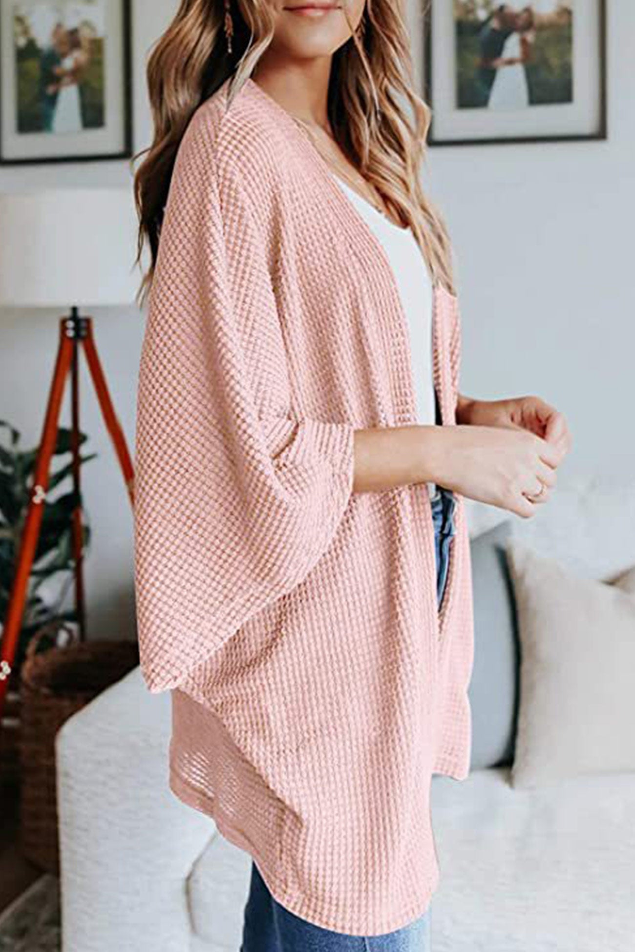 Arolora solid-half-sleeve-wrap-cardigan