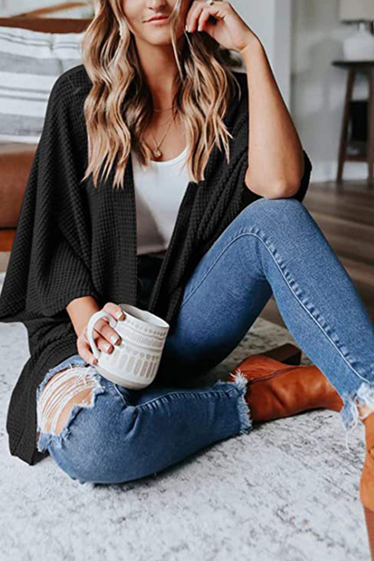 Arolora solid-half-sleeve-wrap-cardigan