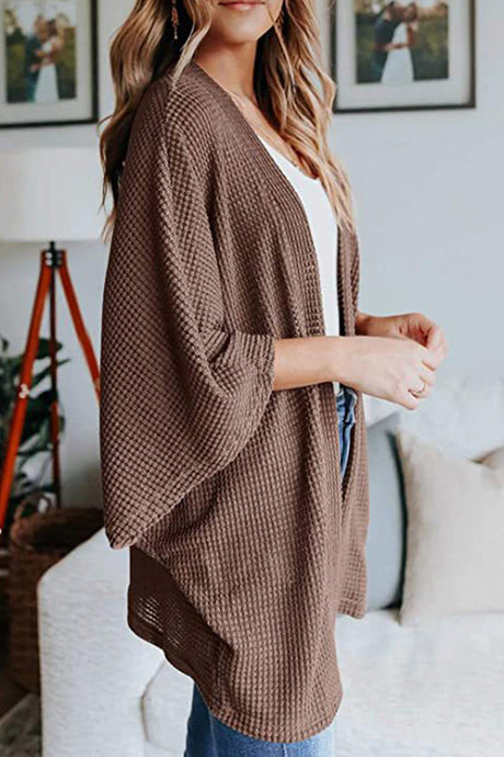 Arolora solid-half-sleeve-wrap-cardigan