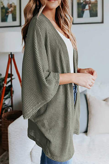 Arolora solid-half-sleeve-wrap-cardigan
