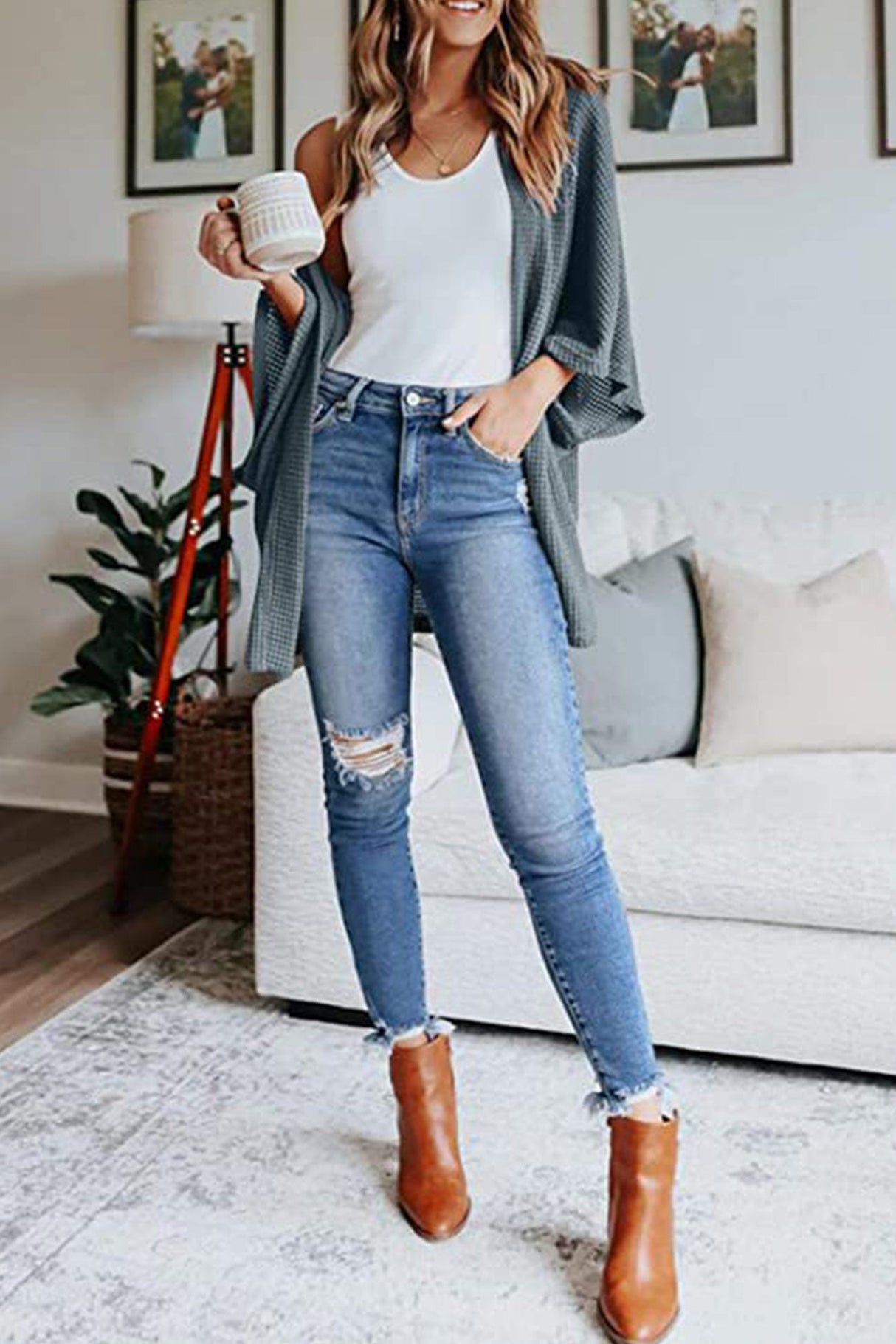 Arolora solid-half-sleeve-wrap-cardigan